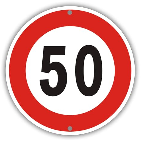 Felexdo Velocità massima: 50 km, Ø 30 cm, segnale stradale in alluminio, riflettente, resistente alle intemperie, facile installazione per esterni