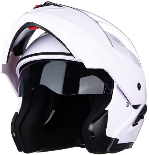 Helm für Motorräder Full-Face Motorcycle Helmet Tragbarer Integralhelme Flip-up Motorradhelm Zertifizierung von ECE (Helles Weiß, L)