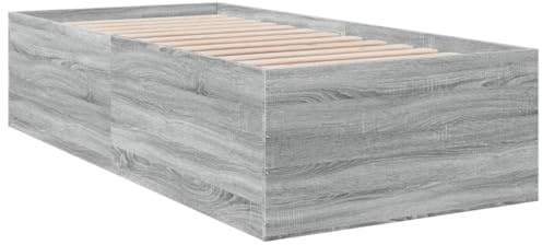 vidaXL Bettgestell, Bett Einzelbett für Schlafzimmer, Bettrahmen mit Lattenrost, Schlafzimmerbett Modernes Design, Grau Sonoma 90x200cm Holzwerkstoff