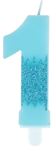 Blue First Birthday Candles, Blue Number 1 Candles Frozen Cake Decorations, Blue Frozen Party Candles, Glitter Blue Candle Cake Topper for Girls Boys Birthday Party Decor Wedding Anniversary Supplies