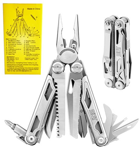 SQT Pinza Multiuso, 18 in 1 in Acciaio Inossidabile, Attrezzo Tascabile con Cacciavite, Apribottiglie, portatile per escursionismo, campeggio e riparazione, regalo per uomini 2308-5