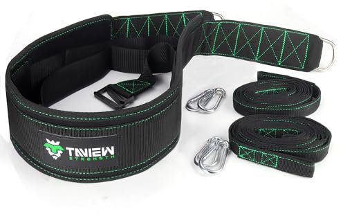 TAVIEW Schlitten-Zuggürtel mit verstellbarem Verschluss, 2-Schlitten-Zuggurte.4 Haken – ideal für Widerstandstraining, Kraft, Agilität und multidirektionales Ziehen (Schwarz&Grün)