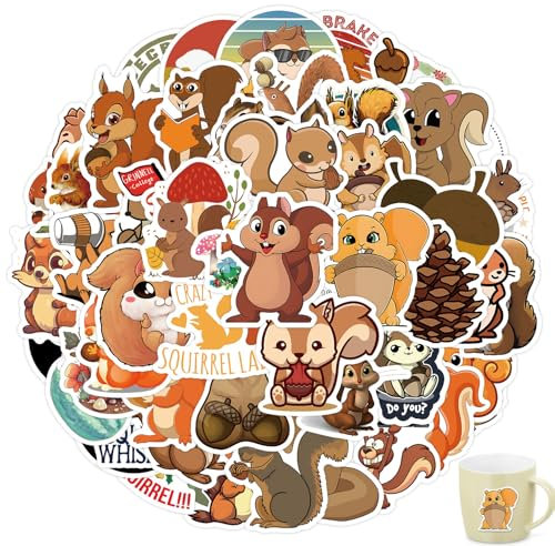 60 Stück Eichhörnchen Aufkleber Pack,Eichhörnchen-Aufkleber-Set,Wasserfeste Squirrel Sticker Set,Eichhörnchen Aufkleber,Eichhörnchen Sticker Set Für Laptop, Gitarre, Skateboard,Telefon