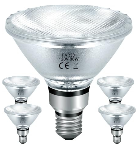 Jaenmsa PAR38 Halogen Floodlight Bulbs 90 Watt 120V, PAR38 Halogen Light Bulbs Dimmable 4 Pack for Indoor and Outdoor Flood Light, Reptile Heat Lamp Soft White 2800K, E26 Base Bulbs 4050LM