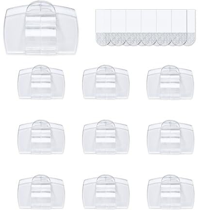 JELLYSUB 10 Clips+16 Strips, Clear, Removable Large Light Clips with Adhesive Strips, Damage Free Cord Clips for Christmas Decorations, Lights and and Electrical Cables, Wall Hooks for Hanging