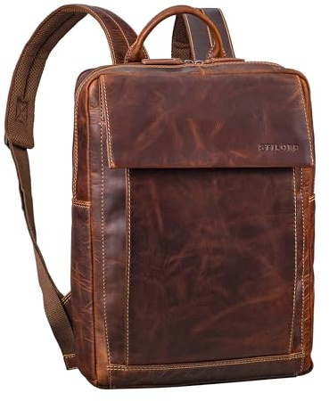 STILORD Eliano Echt Lederrucksack Damen und Herren - Moderner Rucksack mit Laptopfach 15-16 Zoll - Leder Laptop-Rucksack - Idealer Reiserucksack mit Trolley-Halterung Farbe:Salerno - braun