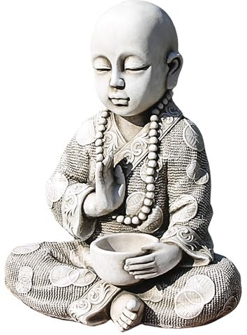 Garden Pley - Buda para Vela 37 cm (Ceniza).- Budas Grandes de Jardin y Estatuas Decorativas de Piedra para Decoracion Jardin Exterior y Espacios Zen