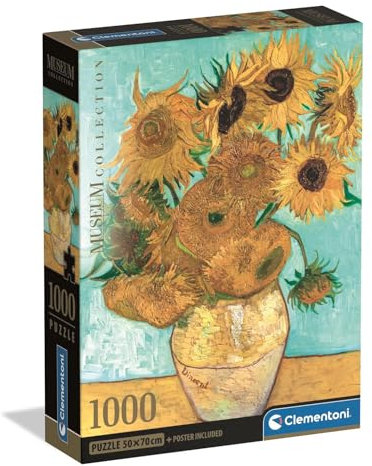Clementoni Puzzle Museum Sunflower 1000 Stücke, Compact Box - Puzzle für Erwachsene 14-99 Jahre, Geschenk für Mann und Frau, Made in Italy, 39966