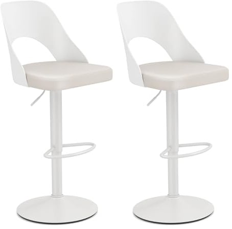 COSTWAY Barhocker 2er Set, Barstühle 360° drehbar, höhenverstellbarer Drehstuhl, Küchenstühle mit Kunstledersitz & Rückenlehne, Tresenstuhl für Bartheke Küche, Sitzhöhe 63-83 cm, modern (Weiß)