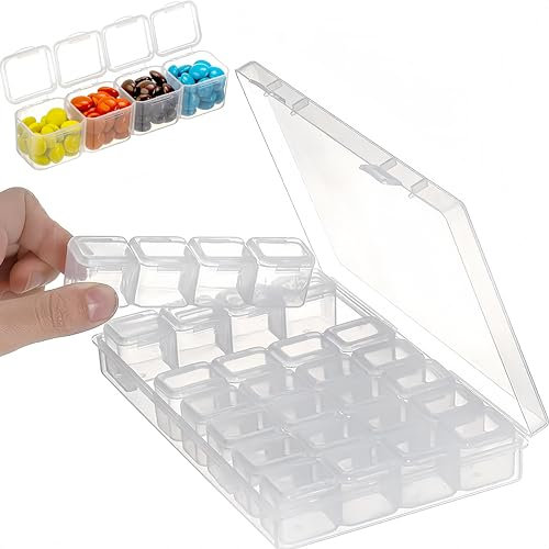 Art Storage Boxes,28 Grids Diamond Art craft Storage Box Small Storage Box with Lid with Compartments Clear Plastic Organiser Bead Screw Storage Boxes Jewelry Earring Container Tackle Box Travel Snack