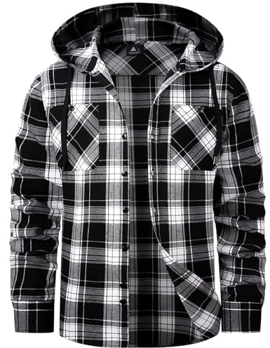 ZITY Men's Lumberjack Shirts Long Sleeve Checked Flannel Tops Casual Plaid Shirts Hoodie Button Down Lumberjack Shirt with Pocket M-3XL