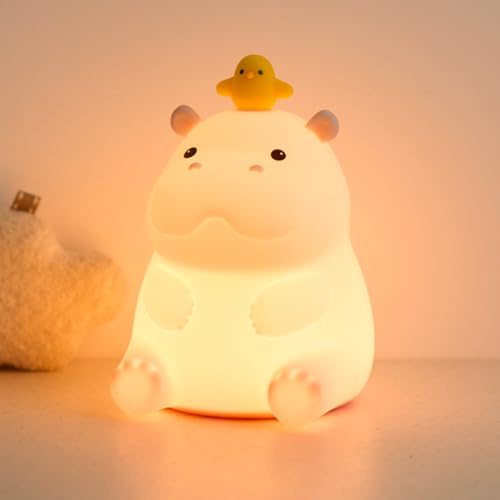 AVEKI LED Nilpferd Nachtlicht, Süße Flusspferd Nachtlichter & Schlummerleuchten für Kinder, Stilllicht Dimmbar Nachttischlampe mit Touch-Steuerung, Kleine Baby Lampe Geburtstagsgeschenk Kinder