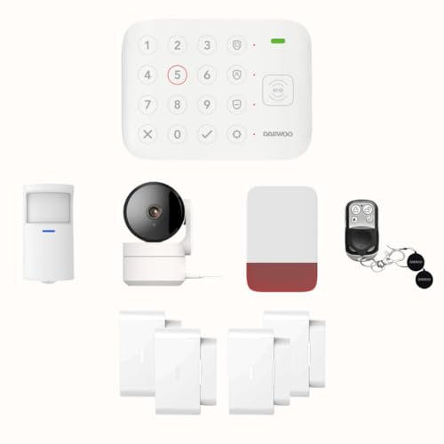 Daewoo Pack Alarme Connectée WiFi Vigilia VIG102 – Système sans Fil et sans Abonnement, Compatible Animaux, Détecteurs et Sirène Inclus + Caméra de Surveillance Full HD, Application Incluse