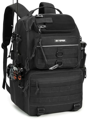 SKYSPER Mochila de pesca 40L con soporte para cañas para hombre