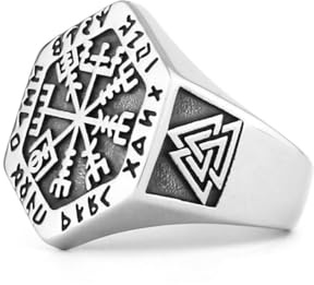 Fachoice Wegweiser-Valknut-Knoten-Ring für Männer Nordischer Wikinger-Kompass-Runenring Helm Ehrfurcht Valknut-Schmuck