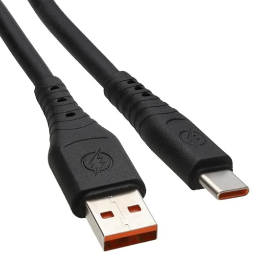 kenable USB A to USB-C Fast Charging Cable Silicone Anti-Tangle Data Lead 22AWG 3A Quick Charge 0.5m Black
