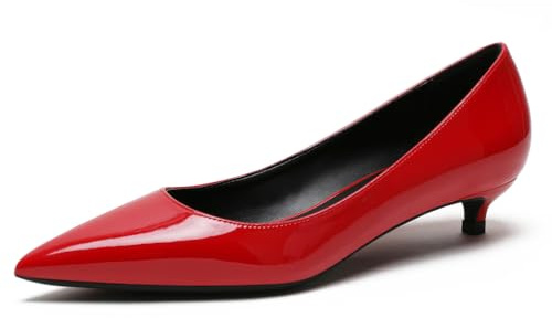Qynthra Décolleté Donna Vernice Tacco Basso 3cm Punta a Punta Eleganti Versatili per Ufficio Matrimonio Festa & Eventi Formali,Rosso,42 EU