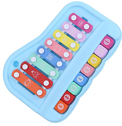 RiToEasysports Kinder Pädagogisches Lernen Baby Klavier Spielzeug Mini Xylophon Musikinstrument Set mit 6 Karten, Attraktives Design (Blue)