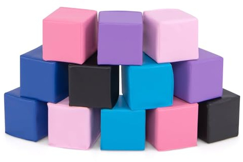 FANTASK 12 TLG. Schaumstoff Bausteine, 14 x 14 cm, Schaumstoff-Polsterung weich zum Klettern, Bunte Kinder Softbausteine für Baby & Kinder ab 1 Jahr (Hell Lila)