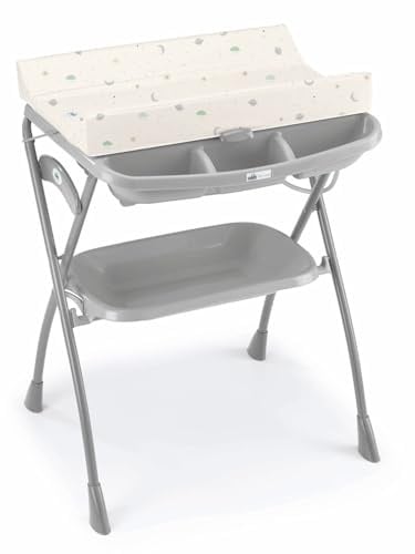 Baby Wickeltisch mit Badewanne Volare | Mehr Farben verfügbar (Grau/Beige) | Platzsparende Bade-Wickelkombination (0-11 kg). Klappbar, mit 2 Sitzzonen & Ablagen. Sicherheit nach EN12221.