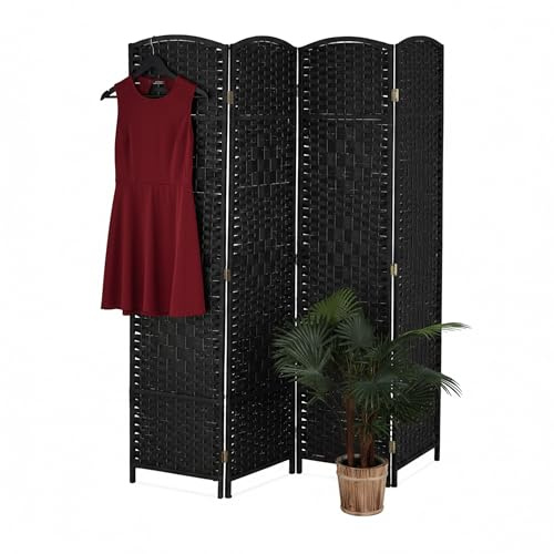 Relaxdays Paravent Raumteiler, HxB: 170x160 cm, Faltbarer Raumtrenner, 3-teiliger Sichtschutz, Holz, Papierseil, schwarz