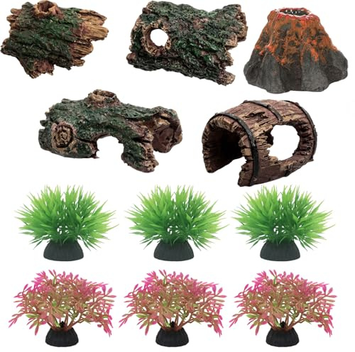 11er Set Aquarium Deko Höhle, Aquarium Zubehör, Welse Garnelen Kampffische | Natürliches Versteck aus Harz, Welshöhle, Aquarienpflanzen zur Schaffung Einer Stressfreien Umgebung