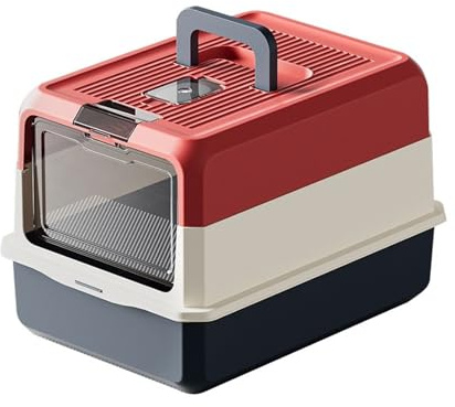 Large Enclosed Cat Litter Box Removable Anti-Splash Litter Tray with Scoop Pet Bedpan, Easy to Clean Litter Tray(Rojo)