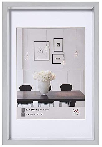 walther design Bilderrahmen silber 40 x 60 cm mit Passepartout, Steel Style Kunststoffrahmen ES460S