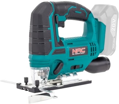NAC Sierra de Calar 20 V con Batería 2 Ah, Corte 80 mm, Base 0–45° | Caladora, Sierra Caladora, Hoja Tipo T, 0–2700 rpm, Corte 12 mm Aluminio y 5 mm Acero, Compatible con Baterías 4 y 6 Ah