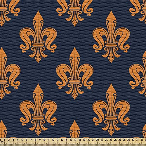 ABAKUHAUS Fleur De Lis Tissu au Mètre, gothique victorien, Tissu en Polyester Décoratif pour Rembourrage, 1M (148x100cm), Bleu Foncé Orange