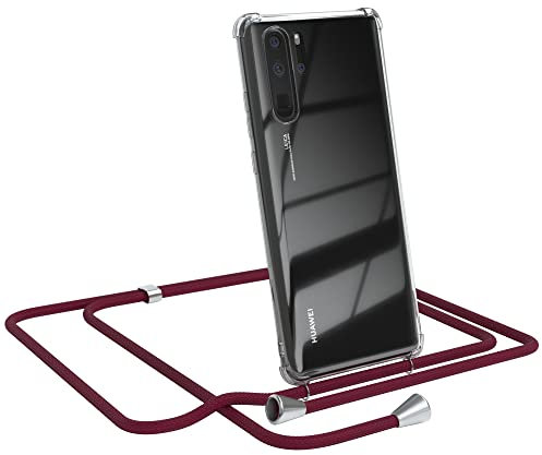EAZY CASE Handykette kompatibel mit Huawei P30 Pro Handyhülle mit Umhängeband, Handykordel mit Schutzhülle, Silikonhülle, Hülle mit Band, Stylische Kette mit Hülle für Smartphone, Burgunder Rot