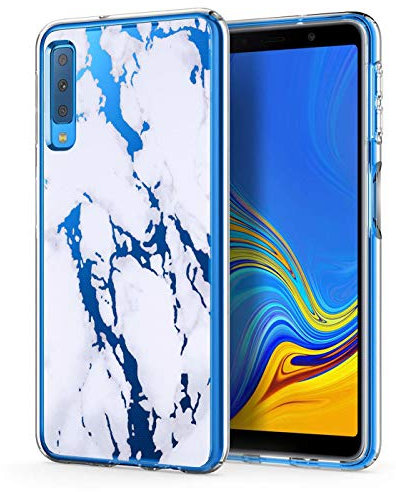 Conie® Handyhülle Rück Schale für Samsung Galaxy A7 2018, Ultra Slim TPU Hülle aus Silikon mit Bilder Motiv, Kanten Display Kamera Schutz, Motiv Marmor Transparent Design