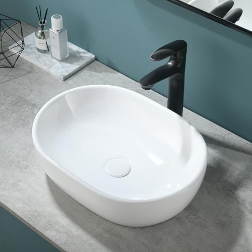 Vesla Home - Fregadero de cerámica para lavabo (48 x 35 cm), color blanco