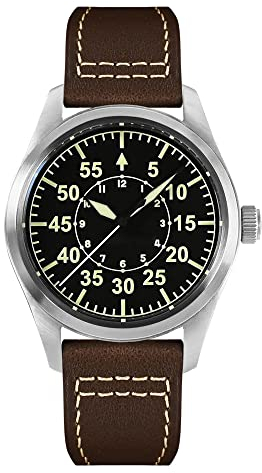 San Martin Automatische Pilotenuhr für Herren, Saphirglas, NH35-Uhrwerk, 20 ATM, Lederband, mechanische Uhr für Herren, Männer, Zifferblatt 4, Mechanisch
