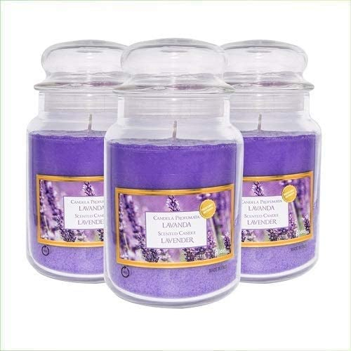 Virsus Candele profumate in Giara Grande, Set da 3 Candele in Vasetto di Vetro da 510 grammi, Profumo Relax per Interno (Lavanda)