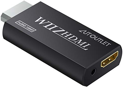 AUTOUTLET Black Wii to HDMI Converter Output Video Audio Adapter with Indicator, Wii2HDMI 3.5 mm Audio Video Output Supports 720/1080P All Wii Display Modes for Nintendo Plug & Play