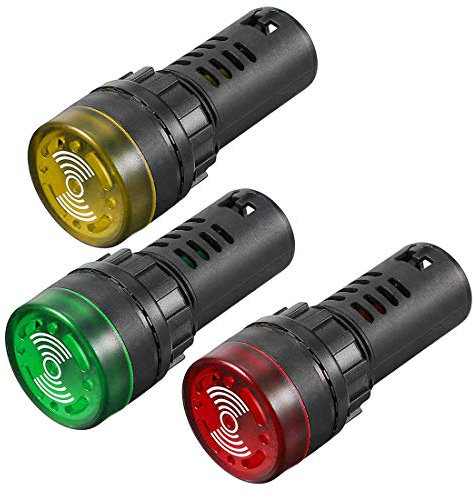 Gebildet 3pcs Luz Indicadora con Zumbador AC/DC 12V, Alarma Intermitente de Montaje en Panel de 22 mm, para Panel de Control Eléctrico, HVAC, Proyectos de Bricolaje (Rojo-Amarillo-Verde)