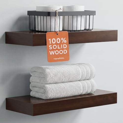 Homeforia Rustikales Bauernhaus-Schweberegal – Badezimmer-Holzregale für Wandmontage – dickes industrielles Küchenholzregal – 40,6 x 16,5 x 4,4 cm – 2er-Set – amerikanische Walnussfarbe