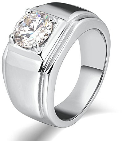 KnSam Herren Ring, Edelstahl Ring Mit Gravur Rechteck Aus Edelstahl Siegelring Für Herren Männer Mit Zirkonia Silber Ring Mit Kostenlos Gravur