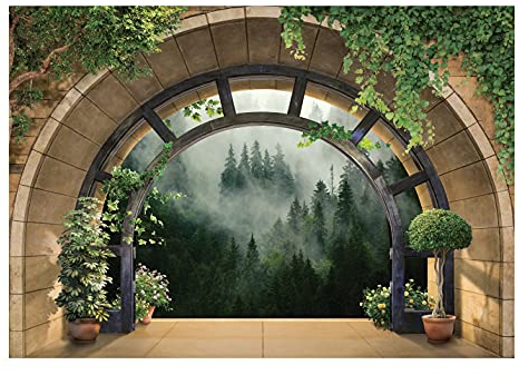 WallArena - Vlies Fototapete Wald Nebel Fenster mit Aussicht Natur Ausblick 368x254 cm - Fototapeten - Tapeten - für Wohnzimmer Schlafzimmer - Vliestapete Wandtapete Tapete 3D Effekt- inkl. Kleister