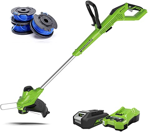 Greenworks 24V 28cm trimmer, 3-pack spool with 2Ah battery/charger