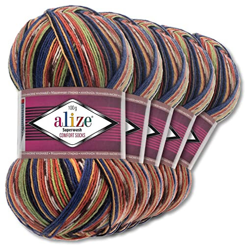 Wohnkult Alize 5x100g Superwash Comfort Sockenwolle 33 Farben zur Auswahl EIN-/Mehrfarbig (2701)