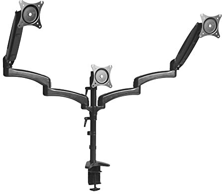 VIVO Triple Monitor Height Adjustable Desk Mount, 2 Pneumatic Arms, 1 Fixed, Counterbalance Stand, 17.6 lbs Weight Capacity, Max VESA 100x100, Fits up to 32 inch Screens, Black, STAND-V103G