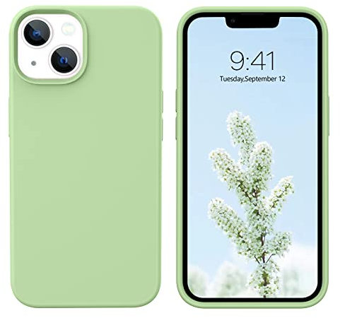 DUEDUE Ultra Slim Fit iPhone 13 Case, Liquid Silicone Gel Cover with Full Body Protection, Anti-Scratch & Shockproof, Matcha Green