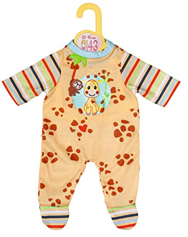 Dolly Moda Zapf Creation 871478 Strampler mit Giraffe 43cm -Puppenstrampler für 39-46 cm große Puppen, gelb mit bunten Ärmeln.
