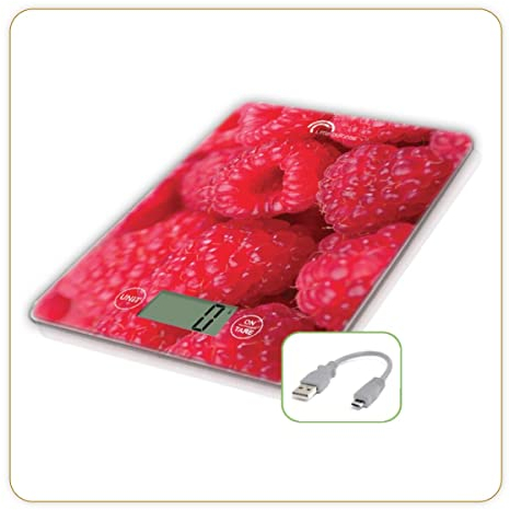 LITTLE BALANCE 8546 Slim Framboises USB-C, Balance de cuisine sans pile, Rechargeable USB-C, Réparable, 5 kg, Framboises