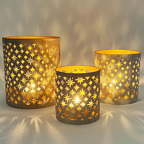 MARRAKESCH 3er Set Windlicht 14cm Gross aus Metall Orientalische Teelichthalter Hamman Weiss Gold als Tischdeko