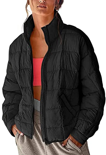 Xiaoxuemeng Womens Quilted Puffer Jacket Zip Up Lightweight Padded Coat Outwear (Black-L)