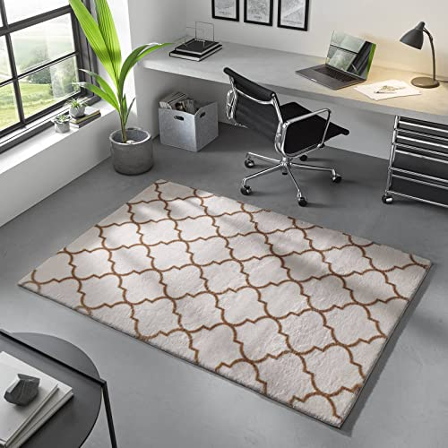 Taracarpet Kurzflor Wohnzimmer Designer Teppich Valetta in skandinavischem Boho Muster waschbar Creme-Beige 080 cm rund