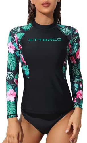 ATTRACO Womens Long Sleeve Rash Vest UV Sun Protection Rash Guard Swimsuit Tops S